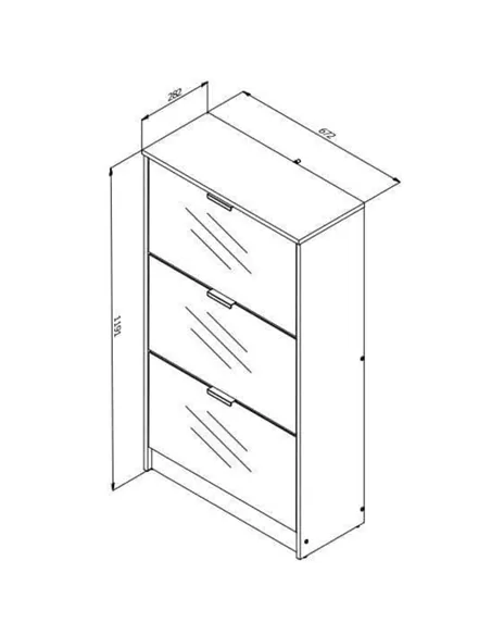 Carrera Mirrored and Oak Effect 3 Drawer Shoe Cabinet, 3136