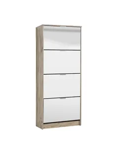 Carrera Mirrored and Oak Effect Tall 4 Drawer Shoe Cabinet, 3137