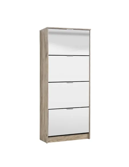 Carrera Mirrored and Oak Effect Tall 4 Drawer Shoe Cabinet, 3137