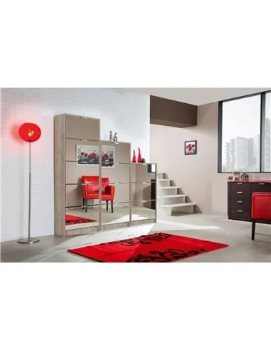 Carrera Mirrored and Oak Effect Tall 4 Drawer Shoe Cabinet, 3137