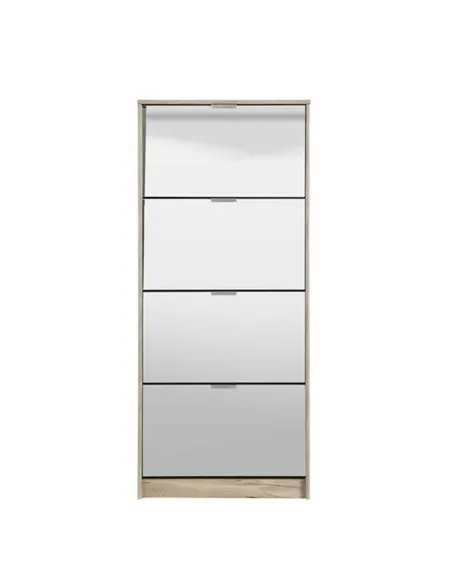 Carrera Mirrored and Oak Effect Tall 4 Drawer Shoe Cabinet, 3137