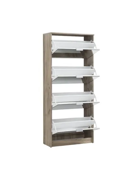 Carrera Mirrored and Oak Effect Tall 4 Drawer Shoe Cabinet, 3137