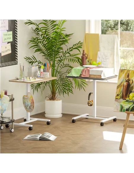 HOMCOM 75-115cm Manual Adjustable Sit-To-Stand Desk - White/Grey
