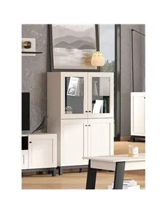 Cassio Cashmere Taupe Panelled Low Showcase Display Cabinet, 3449 2