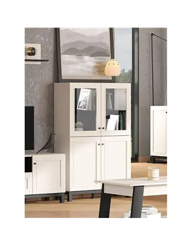 Cassio Cashmere Taupe Panelled Low Showcase Display Cabinet, 3449