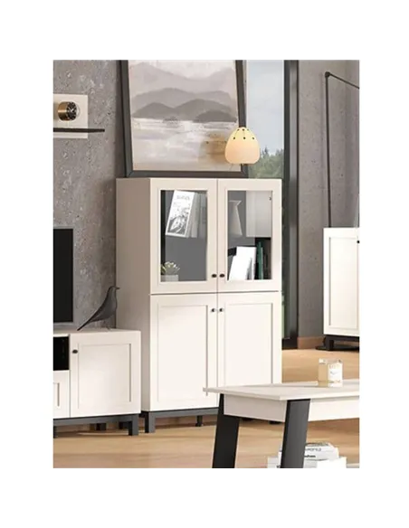 Cassio Cashmere Taupe Panelled Low Showcase Display Cabinet, 3449