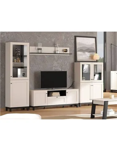 Cassio Cashmere Taupe Panelled Low Showcase Display Cabinet, 3449