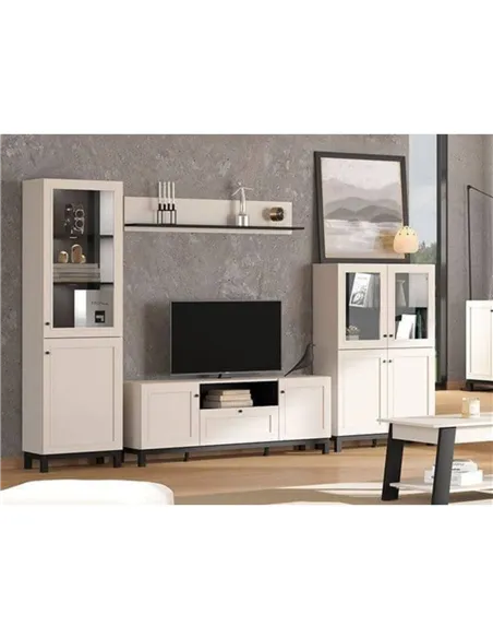 Cassio Cashmere Taupe Panelled Low Showcase Display Cabinet, 3449