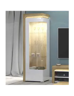 Cadillac Oak Effect And White Gloss LEFT Display Cabinet with LED Lights, 3172
