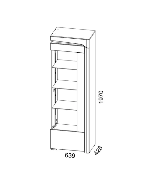 Cadillac Oak Effect And White Gloss RIGHT Display Cabinet with LED Lights, 3173