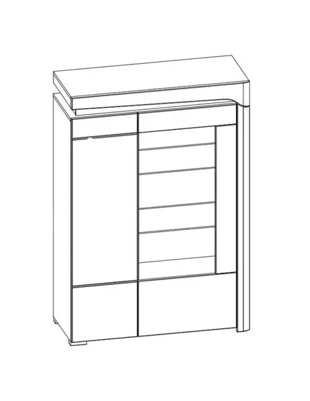 Cadillac Oak Effect And White Gloss Low Wide Display Cabinet with LED Lights, 3174
