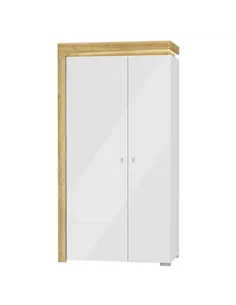 Cadillac Oak Effect And White Gloss 2 Door Wardrobe With LED Lights, 3175