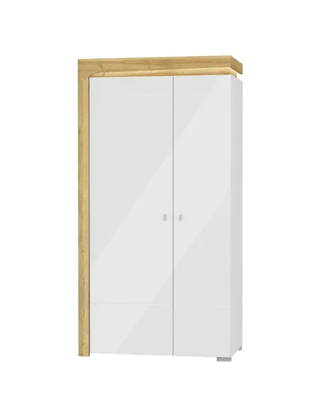 Cadillac Oak Effect And White Gloss 2 Door Wardrobe With LED Lights, 3175