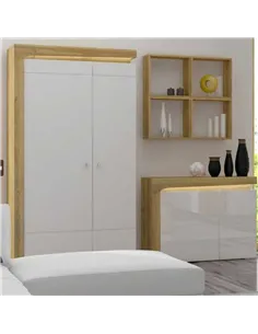 Cadillac Oak Effect And White Gloss 2 Door Wardrobe With LED Lights, 3175 2