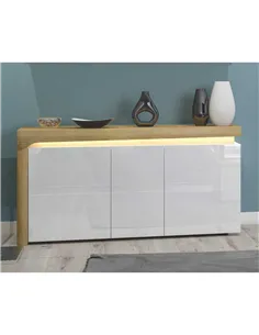 Cadillac Oak Effect and White Gloss 3 Door Sideboard With Lights, 3177