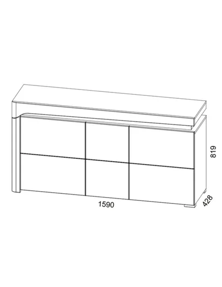 Cadillac Oak Effect and White Gloss 3 Door Sideboard With Lights, 3177