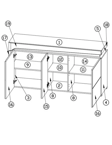Cadillac Oak Effect and White Gloss 3 Door Sideboard With Lights, 3177