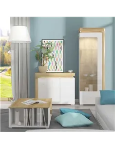 Cadillac Oak Effect And White Gloss 2 Door Small Sideboard With Lights, 3178 2