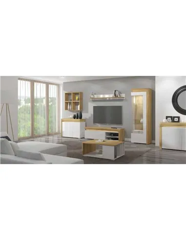 Cadillac Oak Effect And White Gloss 2 Door Small Sideboard With Lights, 3178