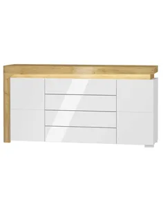 Cadillac Oak Effect And White Gloss 2 Door & 4 Drawer Sideboard With Lights, 3179