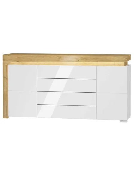 Cadillac Oak Effect And White Gloss 2 Door & 4 Drawer Sideboard With Lights, 3179
