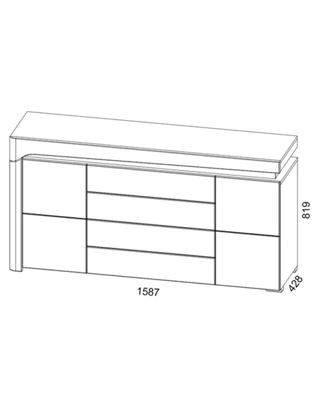 Cadillac Oak Effect And White Gloss 2 Door & 4 Drawer Sideboard With Lights, 3179