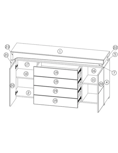 Cadillac Oak Effect And White Gloss 2 Door & 4 Drawer Sideboard With Lights, 3179