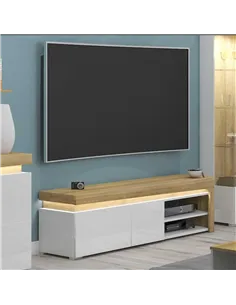 Cadillac Oak Effect And White Gloss TV Unit With Lights, 3180