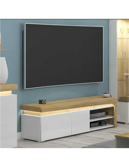 Cadillac Oak Effect And White Gloss TV Unit With Lights, 3180