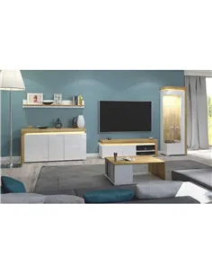 Cadillac Oak Effect And White Gloss TV Unit With Lights, 3180 2