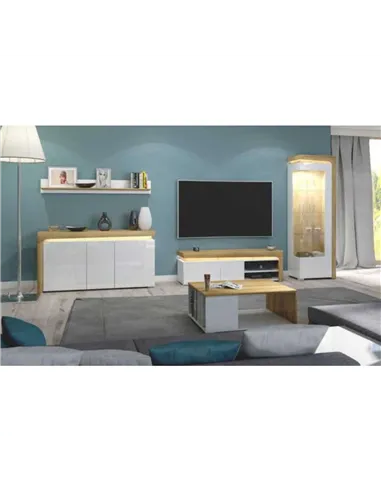 Cadillac Oak Effect And White Gloss TV Unit With Lights, 3180