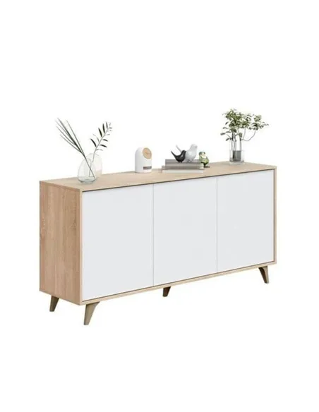 Casablanca White And Oak Effect 3 Door Wide Sideboard, 3216