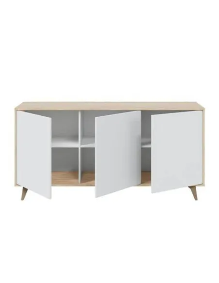 Casablanca White And Oak Effect 3 Door Wide Sideboard, 3216