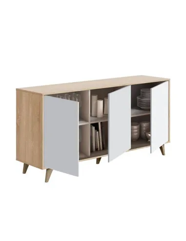 Casablanca White And Oak Effect 3 Door Wide Sideboard, 3216