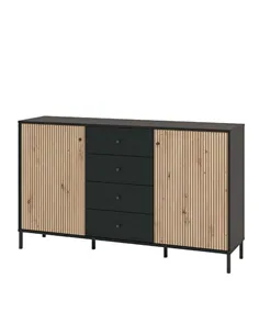 Clifton Slatted Artisan Oak Effect And Black Sideboard, 3423