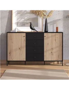 Clifton Slatted Artisan Oak Effect And Black Sideboard, 3423 2