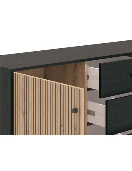 Clifton Slatted Artisan Oak Effect And Black Sideboard, 3423