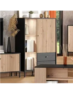 Clifton Slatted Artisan Oak Effect Black Low Display Cabinet, 3444 2