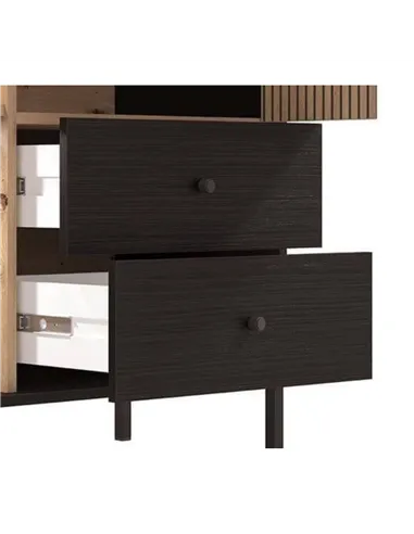 Clifton Slatted Artisan Oak Effect Black Low Display Cabinet, 3444