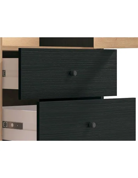 Clifton Slatted Artisan Oak Effect And Black 2 Door Display Cabinet, 3436