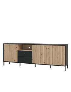 Clifton Slatted Artisan Oak Effect And Black TV Unit, 3437