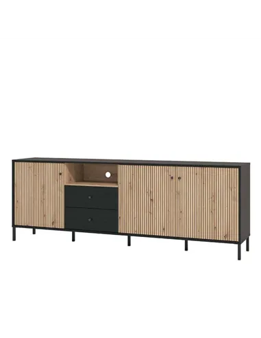 Clifton Slatted Artisan Oak Effect And Black TV Unit, 3437