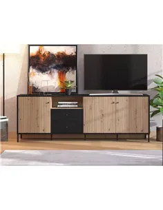 Clifton Slatted Artisan Oak Effect And Black TV Unit, 3437 2