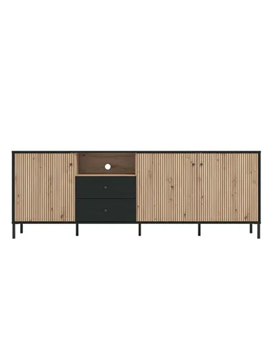Clifton Slatted Artisan Oak Effect And Black TV Unit, 3437