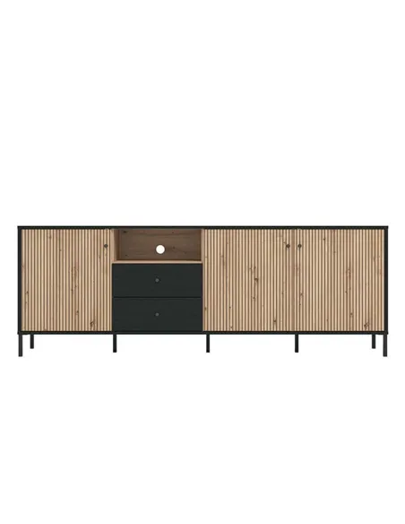 Clifton Slatted Artisan Oak Effect And Black TV Unit, 3437