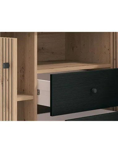 Clifton Slatted Artisan Oak Effect And Black TV Unit, 3437