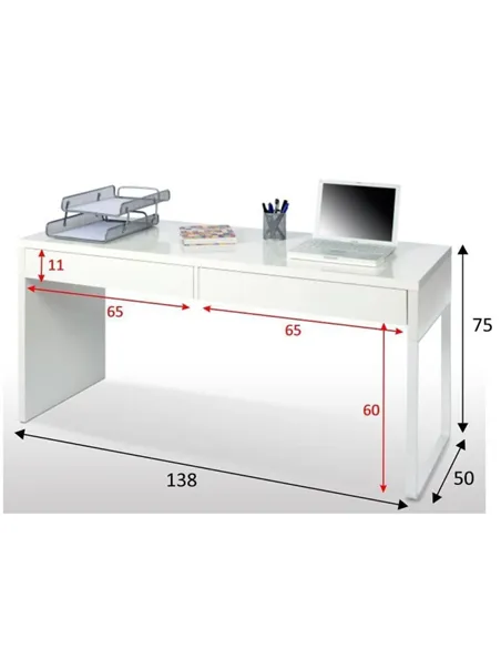 Cuba White Gloss Desk With Drawers, 2489