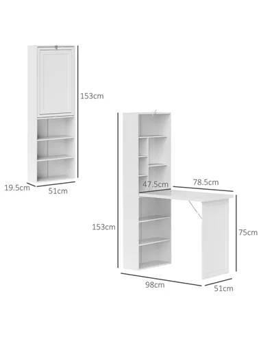 HOMCOM Three-Part Work Desk, with Storage and Writing Board - White