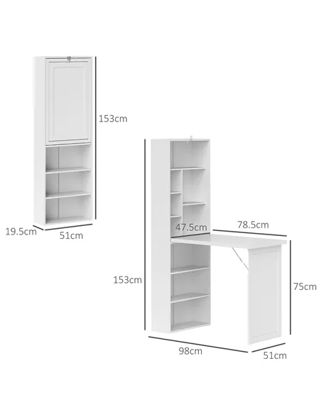 HOMCOM Three-Part Work Desk, with Storage and Writing Board - White