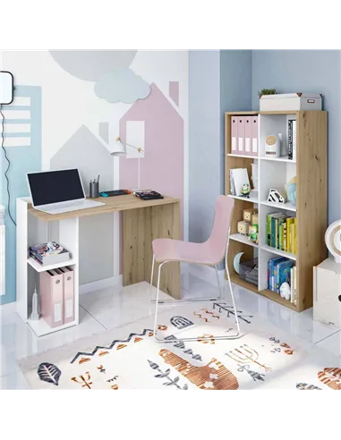 Danso Artic White and Oak Short Bookshelf Unit, 3215